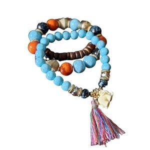 Womens Multicolor Tassel Mixed Beads Bohemian Multilayer Tasseled Boho Bracelets